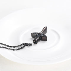 Angel Wings Cross & Heart with Rhinestones Cremation Urn Necklace