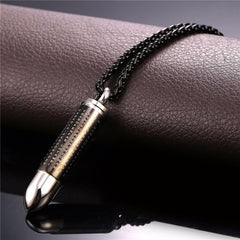 Black Bullet Cremation Urn Necklace With Engraved Cross & Bible Verse