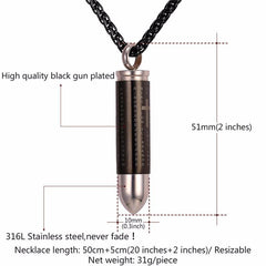 Black Bullet Cremation Urn Necklace With Engraved Cross & Bible Verse