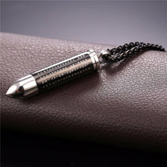 Black Bullet Cremation Urn Necklace With Engraved Cross & Bible Verse