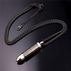 Black Bullet Cremation Urn Necklace With Engraved Cross & Bible Verse
