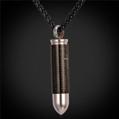 Black Bullet Cremation Urn Necklace With Engraved Cross & Bible Verse