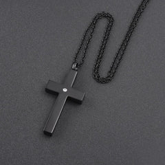Black Classic Design Cross Cremation Urn Necklace With Rhinestone