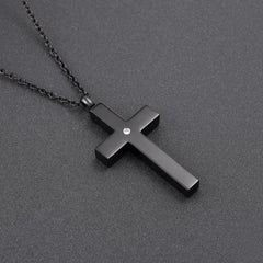 Black Classic Design Cross Cremation Urn Necklace With Rhinestone