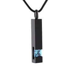 Black Cremation Urn Necklace Column With Gemstone