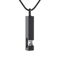 Black Cremation Urn Necklace Column With Gemstone