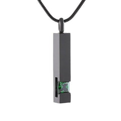 Black Cremation Urn Necklace Column With Gemstone