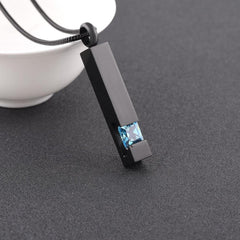 Black Cremation Urn Necklace Column With Gemstone