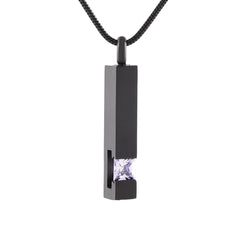 Black Cremation Urn Necklace Column With Gemstone