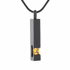 Black Cremation Urn Necklace Column With Gemstone