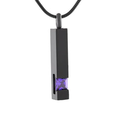 Black Cremation Urn Necklace Column With Gemstone