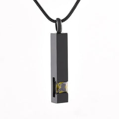Black Cremation Urn Necklace Column With Gemstone