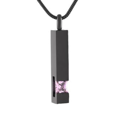 Black Cremation Urn Necklace Column With Gemstone