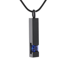 Black Cremation Urn Necklace Column With Gemstone