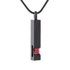 Black Cremation Urn Necklace Column With Gemstone