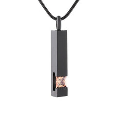 Black Cremation Urn Necklace Column With Gemstone
