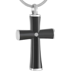 Black Cross With Gemstone Cremation Urn Necklace