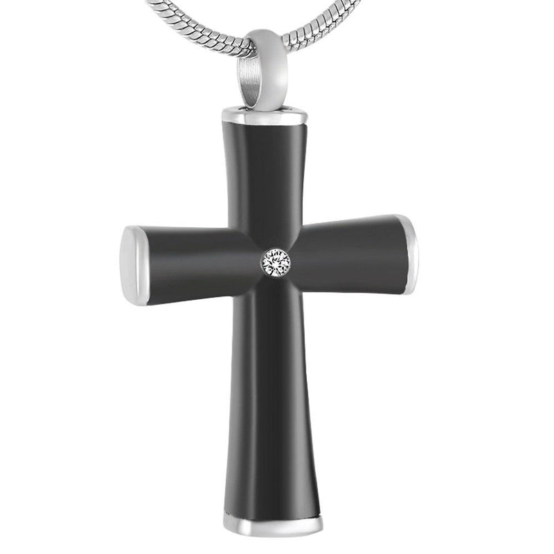Black Cross With Gemstone Cremation Urn Necklace