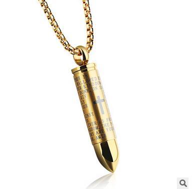 Bullet Engraved With A Cross & The Lord's Prayer English/Spanish Cremation Urn Necklace