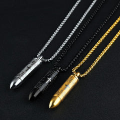 Bullet Engraved With A Cross & The Lord's Prayer English/Spanish Cremation Urn Necklace