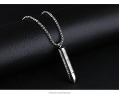 Bullet Engraved With A Cross & The Lord's Prayer English/Spanish Cremation Urn Necklace