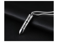 Bullet Engraved With A Cross & The Lord's Prayer English/Spanish Cremation Urn Necklace