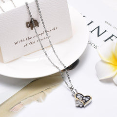 Butterfly & Heart Cremation Urn Necklace With Rhinestones