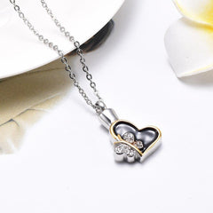 Butterfly & Heart Cremation Urn Necklace With Rhinestones