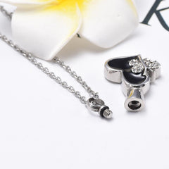Butterfly & Heart Cremation Urn Necklace With Rhinestones