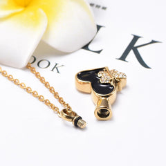 Butterfly & Heart Cremation Urn Necklace With Rhinestones