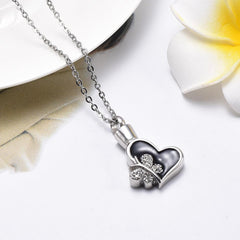 Butterfly & Heart Cremation Urn Necklace With Rhinestones