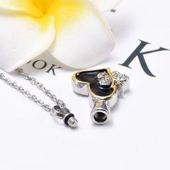 Butterfly & Heart Cremation Urn Necklace With Rhinestones