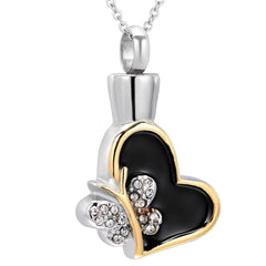 Butterfly & Heart Cremation Urn Necklace With Rhinestones