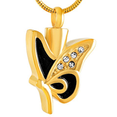Butterfly Shaped Cremation Urn Necklace With Rhinestones