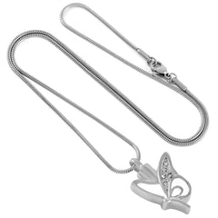 Butterfly Shaped Cremation Urn Necklace With Rhinestones