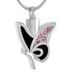Butterfly Shaped Cremation Urn Necklace With Rhinestones