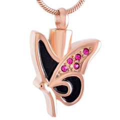 Butterfly Shaped Cremation Urn Necklace With Rhinestones
