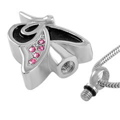 Butterfly Shaped Cremation Urn Necklace With Rhinestones