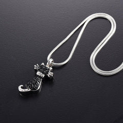Cat Cremation Urn Necklace With Rhinestones