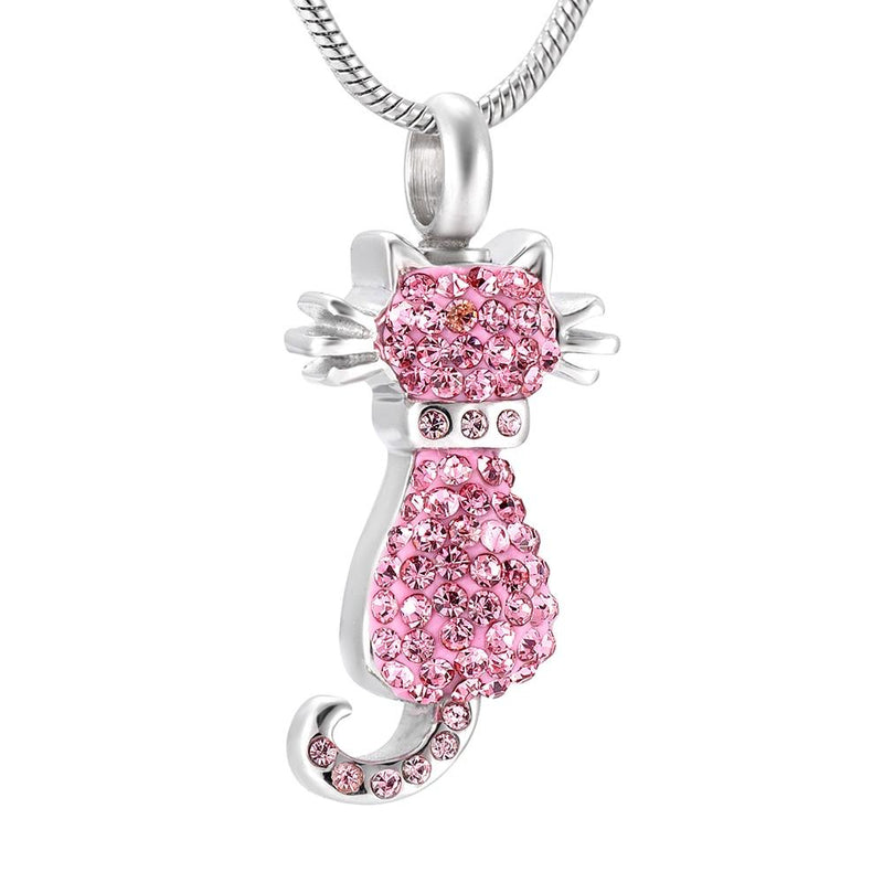 Cat Cremation Urn Necklace With Rhinestones