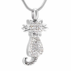 Cat Cremation Urn Necklace With Rhinestones