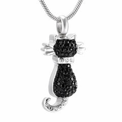 Cat Cremation Urn Necklace With Rhinestones