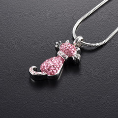 Cat Cremation Urn Necklace With Rhinestones