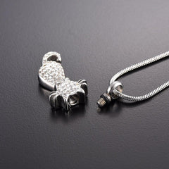 Cat Cremation Urn Necklace With Rhinestones