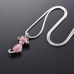 Cat Cremation Urn Necklace With Rhinestones