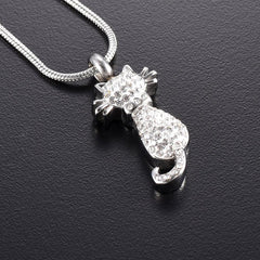 Cat Cremation Urn Necklace With Rhinestones