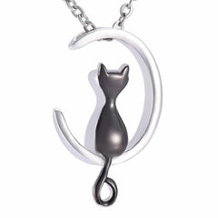 Cat & Crescent Moon Cremation Urn Necklace