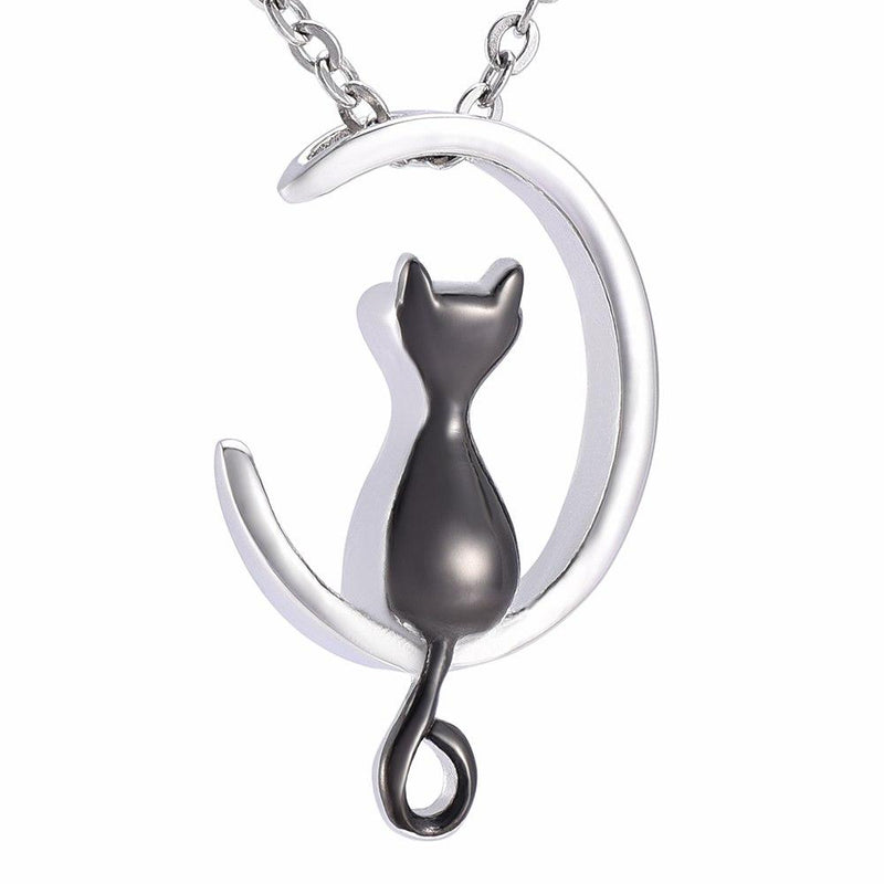 Cat & Crescent Moon Cremation Urn Necklace