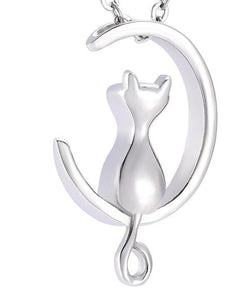Cat & Crescent Moon Cremation Urn Necklace