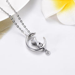 Cat & Crescent Moon Cremation Urn Necklace